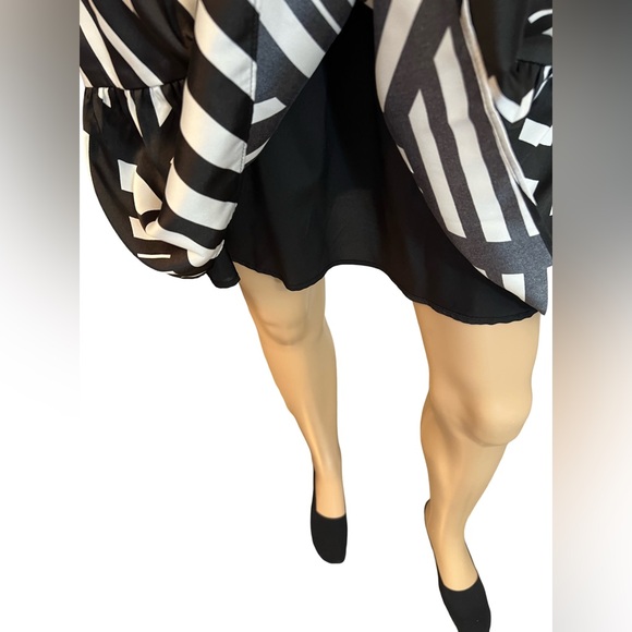 Karl Lagerfeld NWT Size 2 Black White Short Sleeve Ruffle Hem Mini Dress  (0483) - Picture 6 of 14